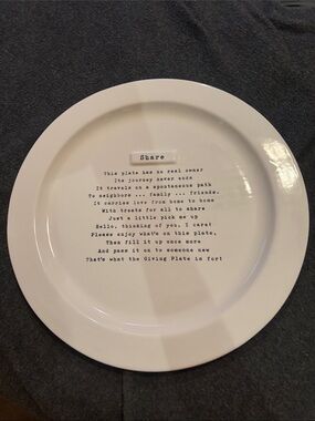 NWOT Mud Pie White Ceramic 'Share' Giving Plate with Poem